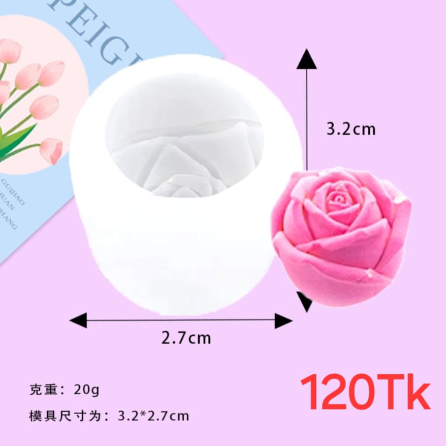 ছোট গোলাপ ফুল সিলিকন মোম মোল্ড । Small rose candle silicon mold
